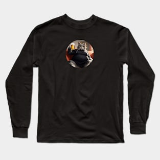 Fat cat with glass of beer Long Sleeve T-Shirt